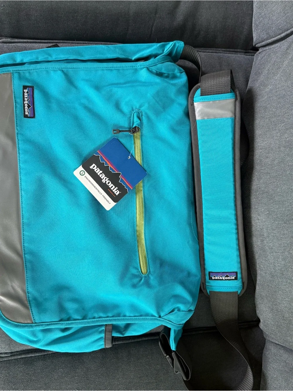 Patagonia Teal Messenger Bag with Reflective Trim